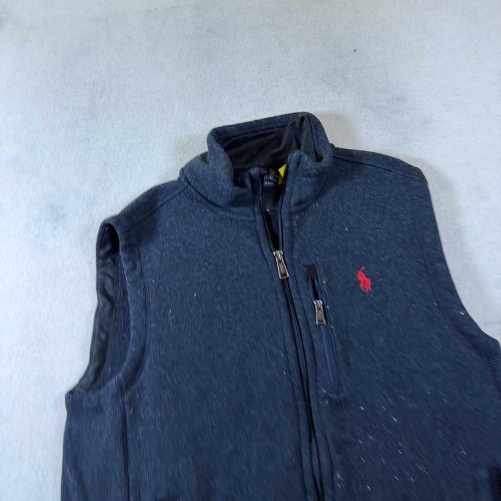 Polo Ralph Lauren Mens Navy Blue Heathered Fleece Lined Full Zip Vest Medium